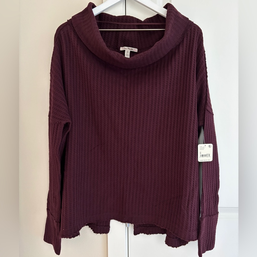 Free People Juicy Long Sleeve Split Back Cowl Neck Waffle Sweater, Date Night S